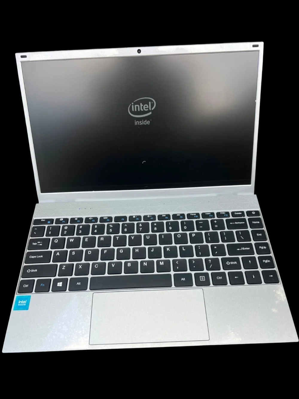 Intel Silver Laptop with Black Keyboard